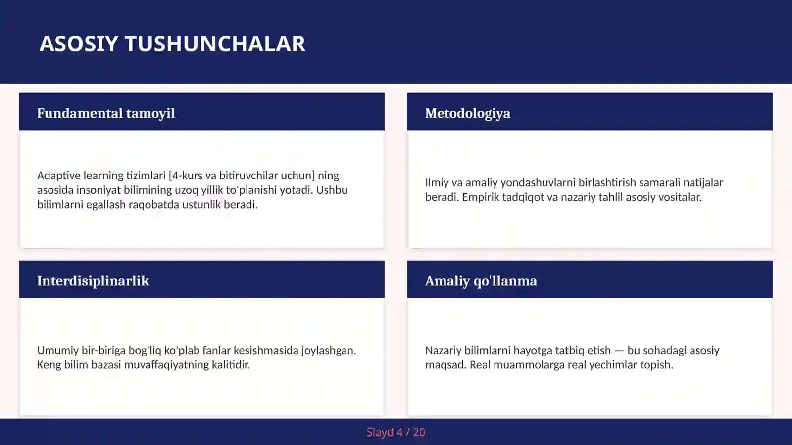 Adaptive learning tizimlari [4-kurs va bitiruvchilar uchun] 4
