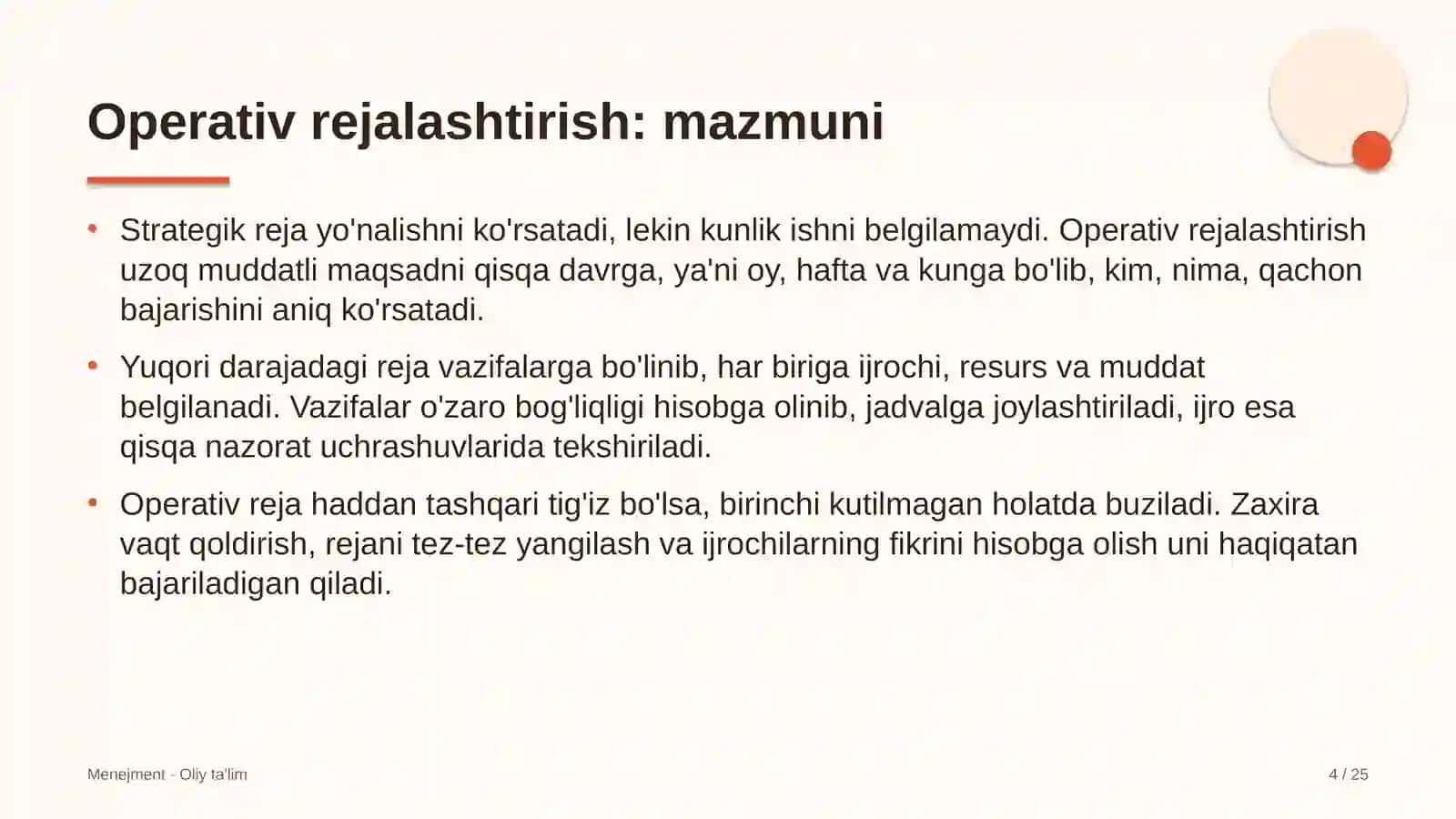 Operativ rejalashtirish: mohiyati 4