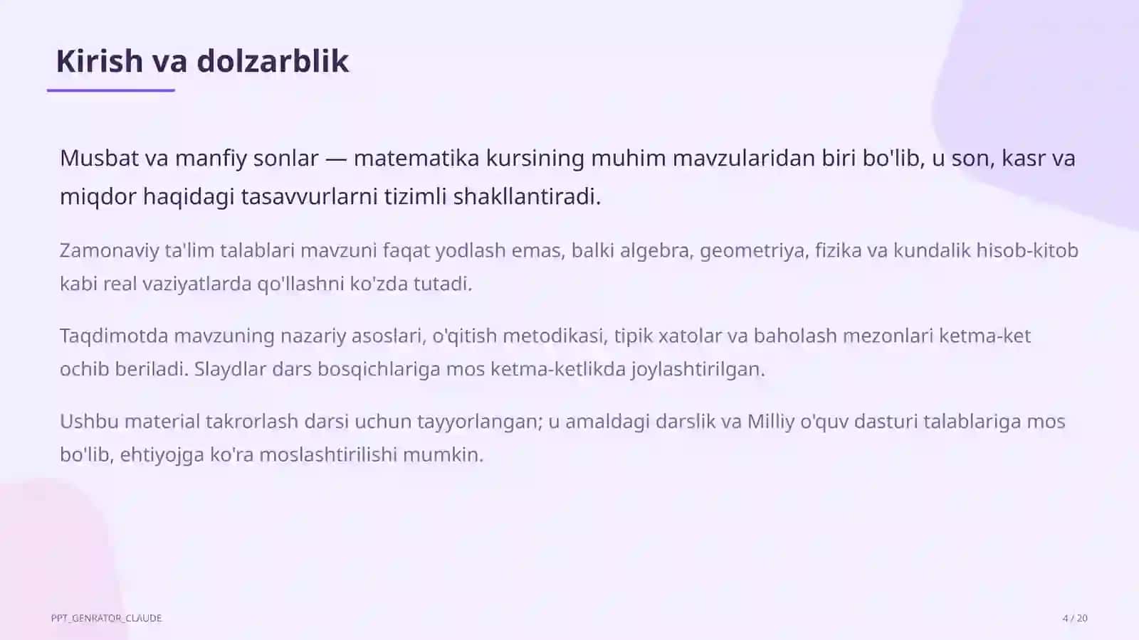 Musbat va manfiy sonlar (6-sinf) 4