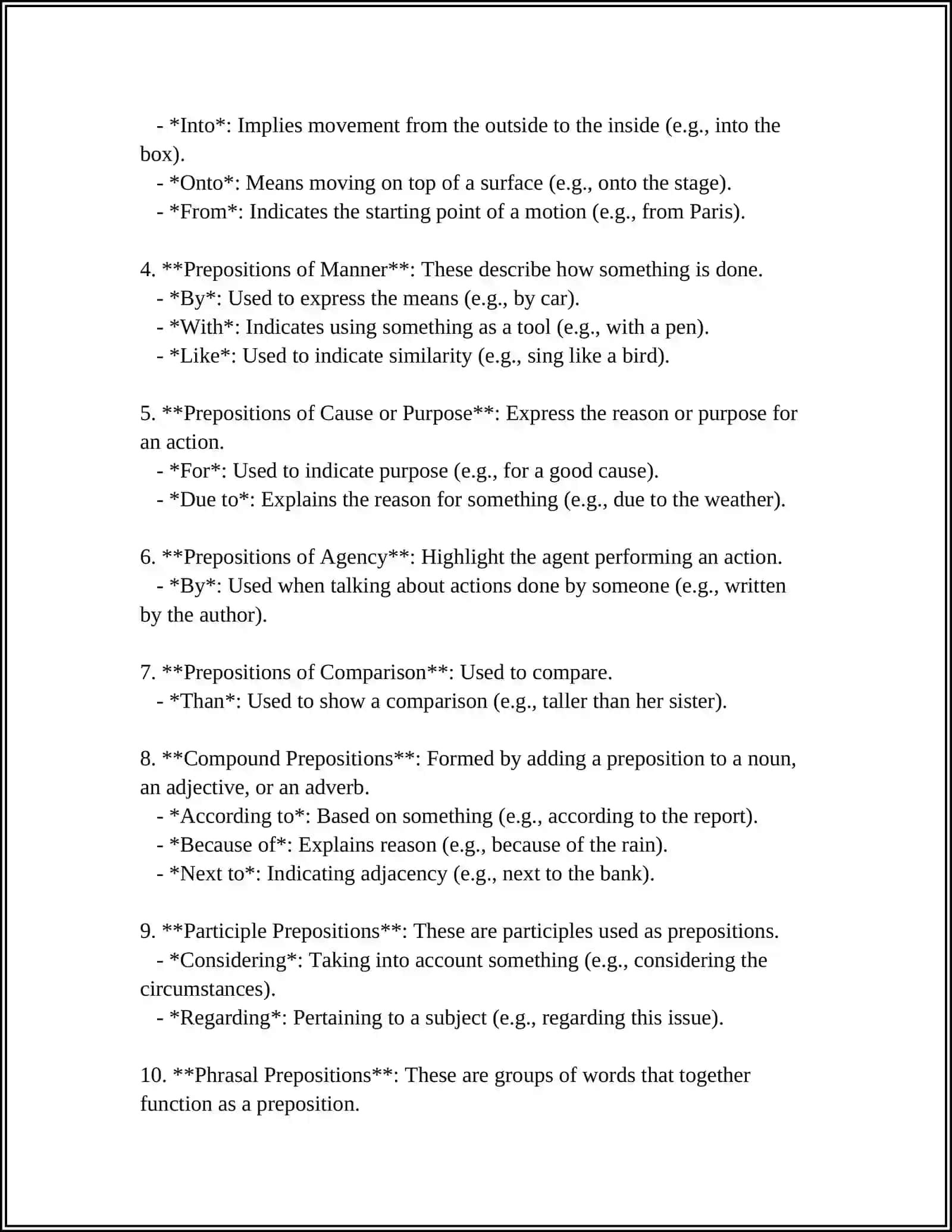 MUSTAQIL ISH: PREPOSITIONS 4