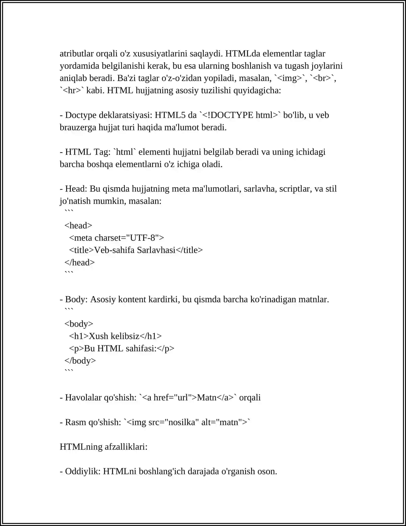 HTML Tiliga Kirish 4