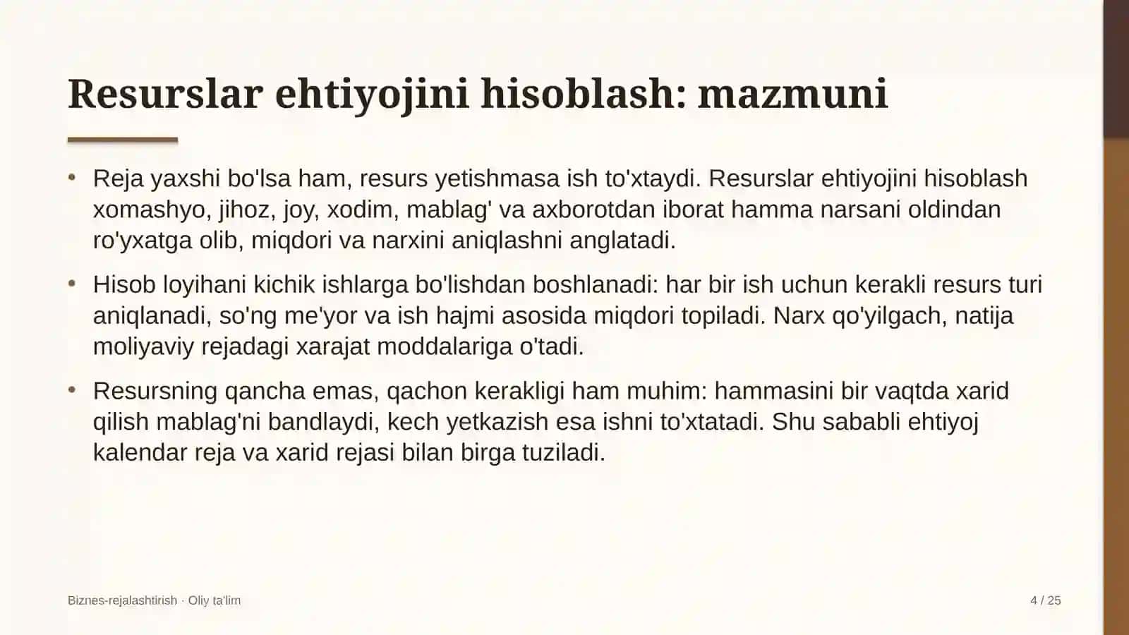 Kitob nashr etishda resurslar ehtiyojini hisoblash 4