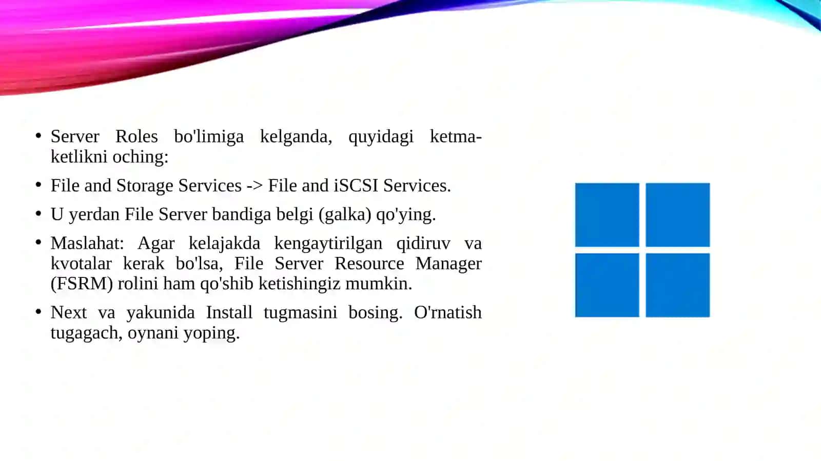 Windows fayl serverini sozlash 4