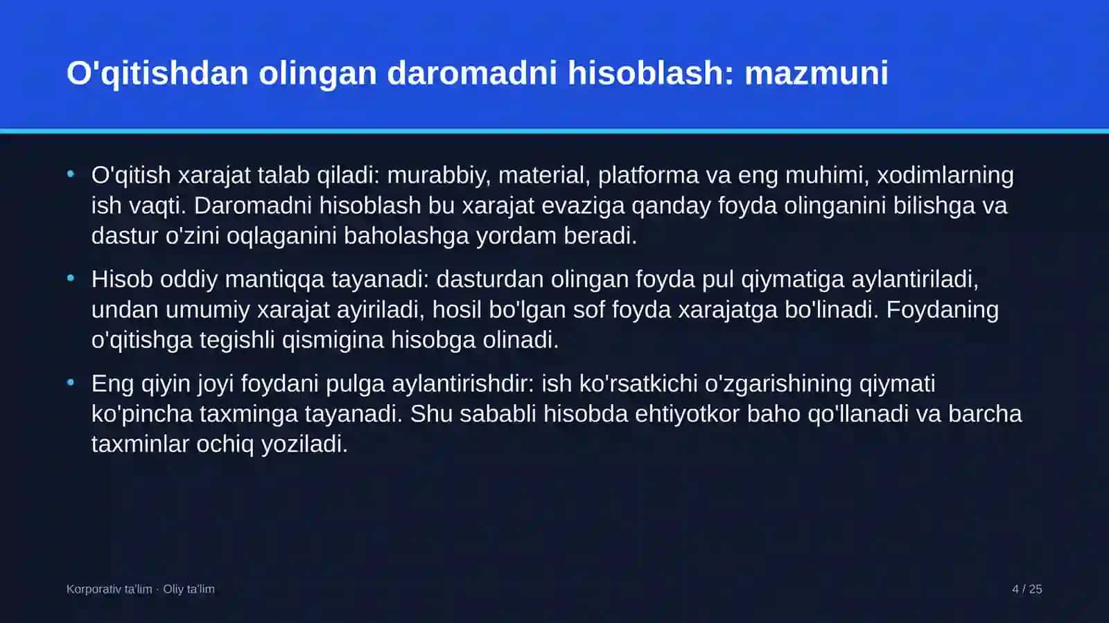 Gid-ekskursovodlik xizmatida o'qitishdan olingan daromadni hisoblash 4