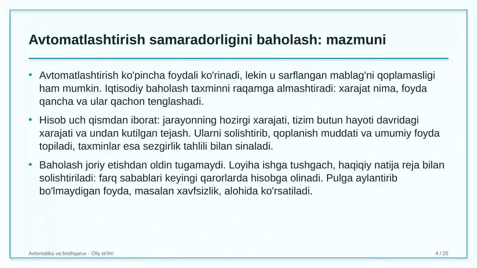 Avtomatika va boshqaruv · Oliy ta'lim 4