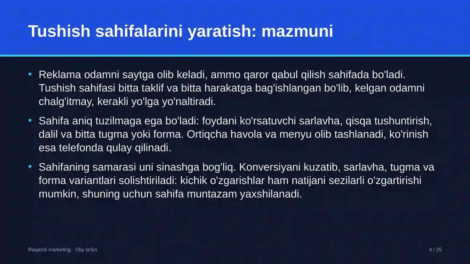 IT-ta'lim markazlarida tushish sahifalarini yaratish 4