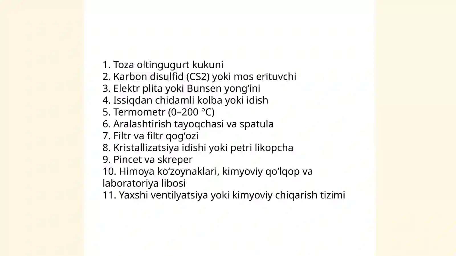 Oltingugurt kristallarini oʼstirish 4