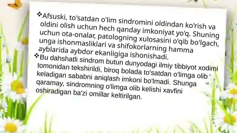 To’satdan bolalar o’limi sindromi 4
