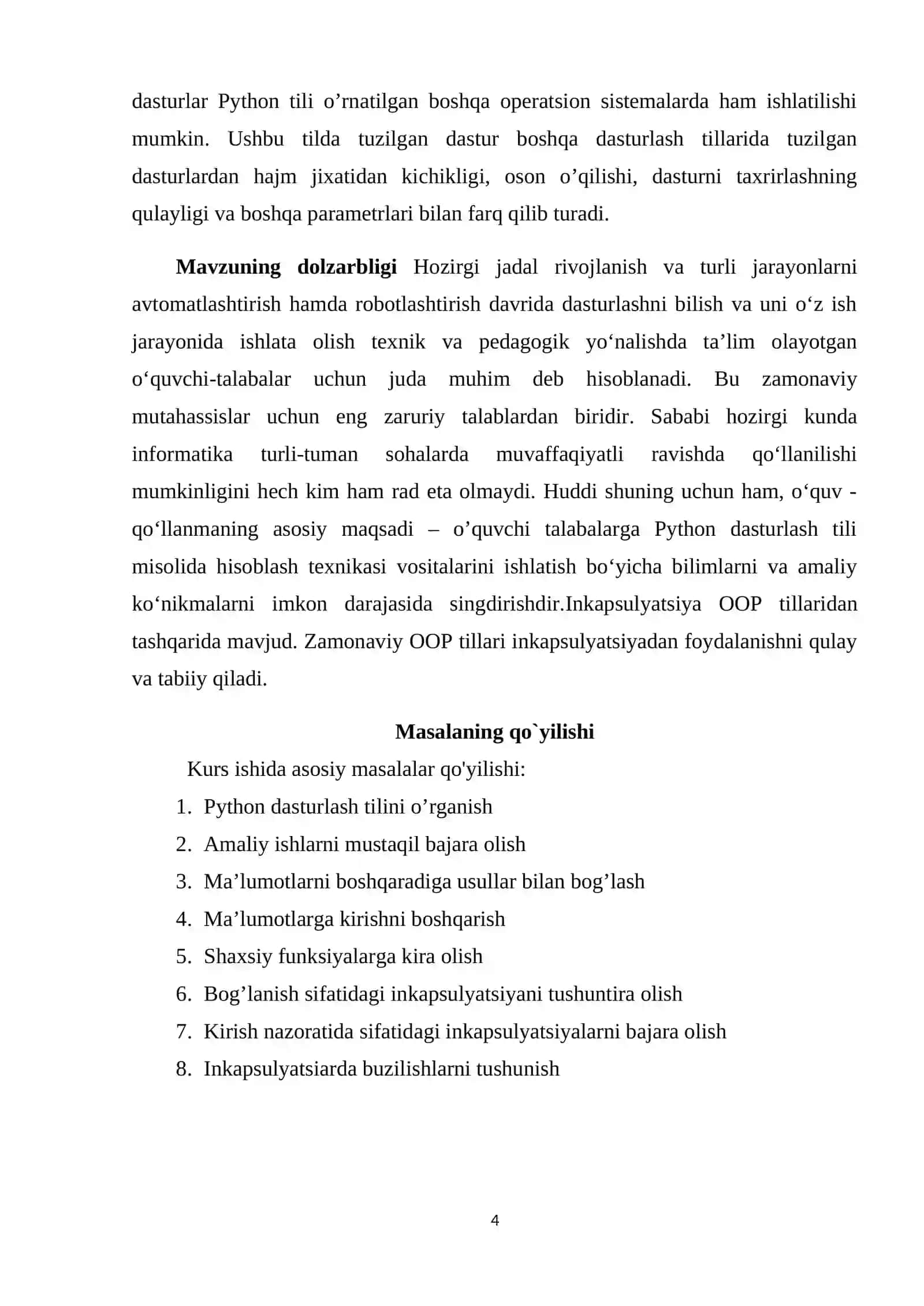 PYTHON DASTURLASH TILIDA INKAPSULYATSIYA 4