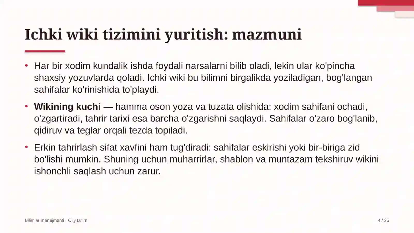 Yo'l qurilishida ichki wiki tizimini yuritish 4