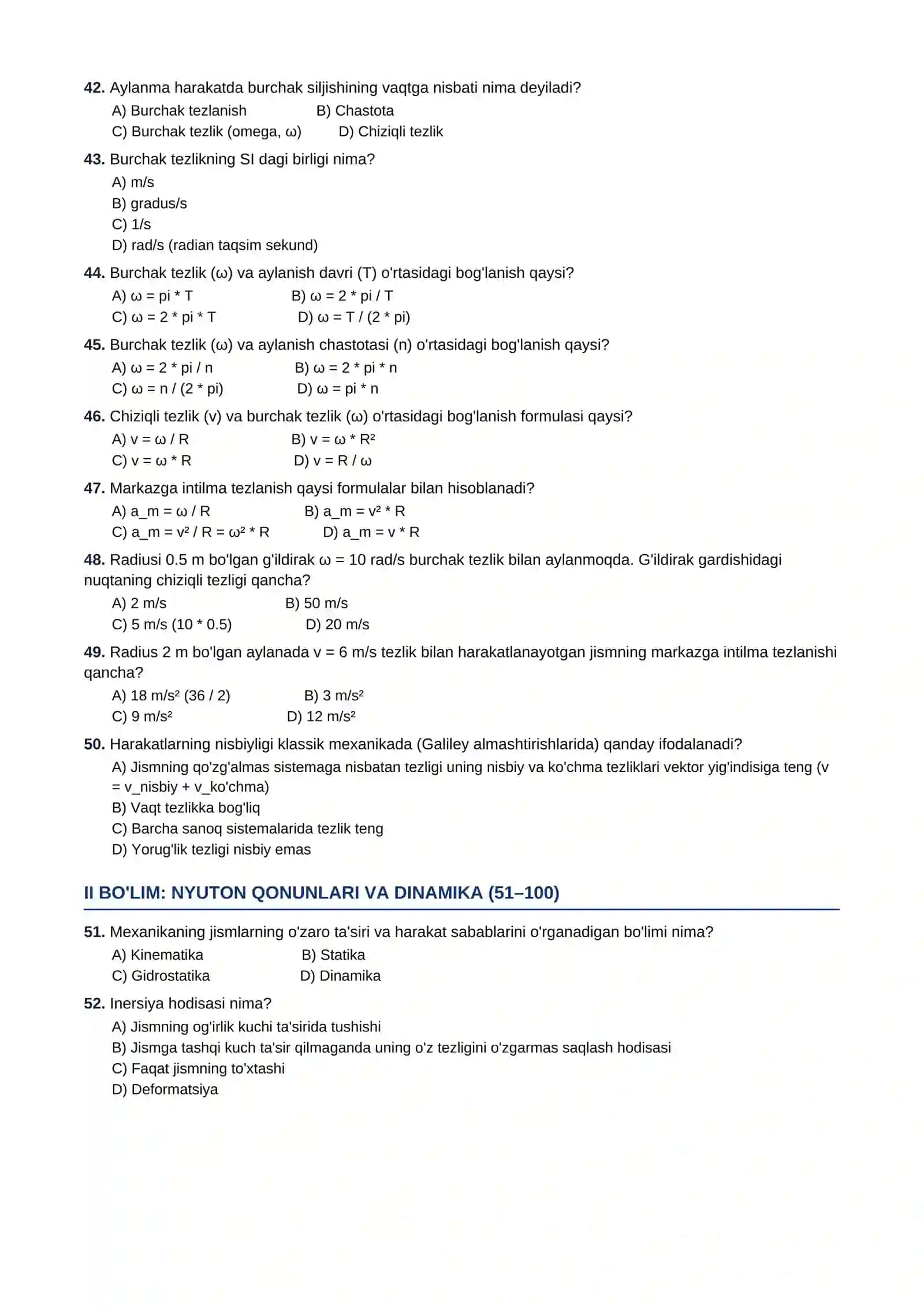 9-SINF FIZIKA FANIDAN TESTLAR TO'PLAMI 4