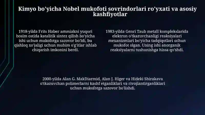 Nobel mukofoti Kimyo sohasida 4