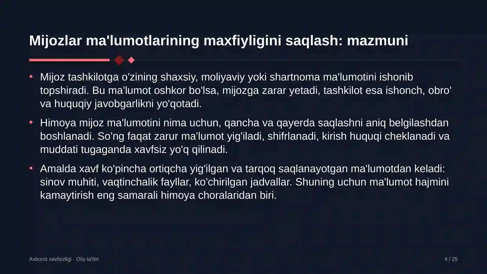 Axborot xavfsizligi · Oliy ta'lim 4