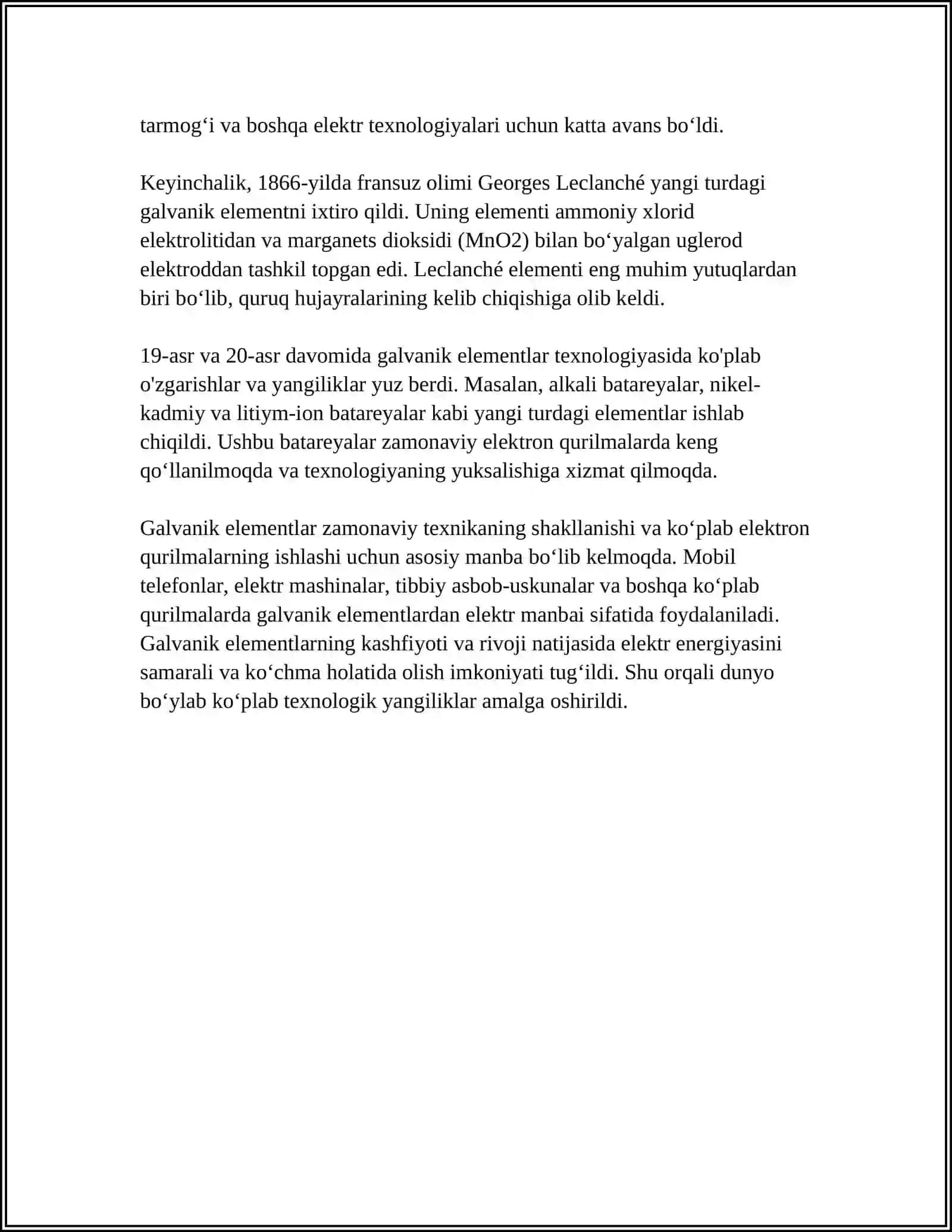 MUSTAQIL ISH Mavzu: GALVANIK ELEMENTLAR 4