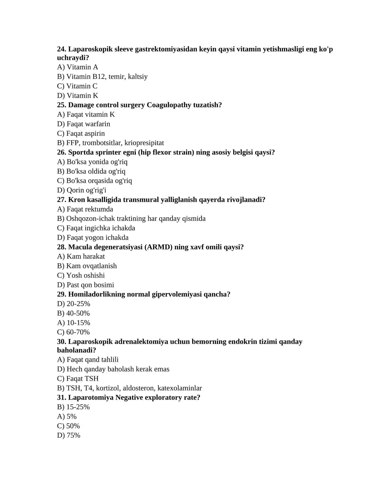 Tibbiyot savol javoblari 4