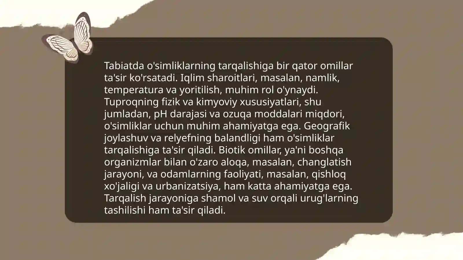 Abiotik va biotik ekologik omillar va ularning tabiatda o'simliklarning tarqalishidagi ahamiyati 4
