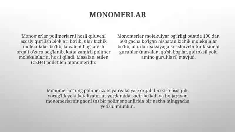 Polimerlarning molekulyar tuzilishi 4