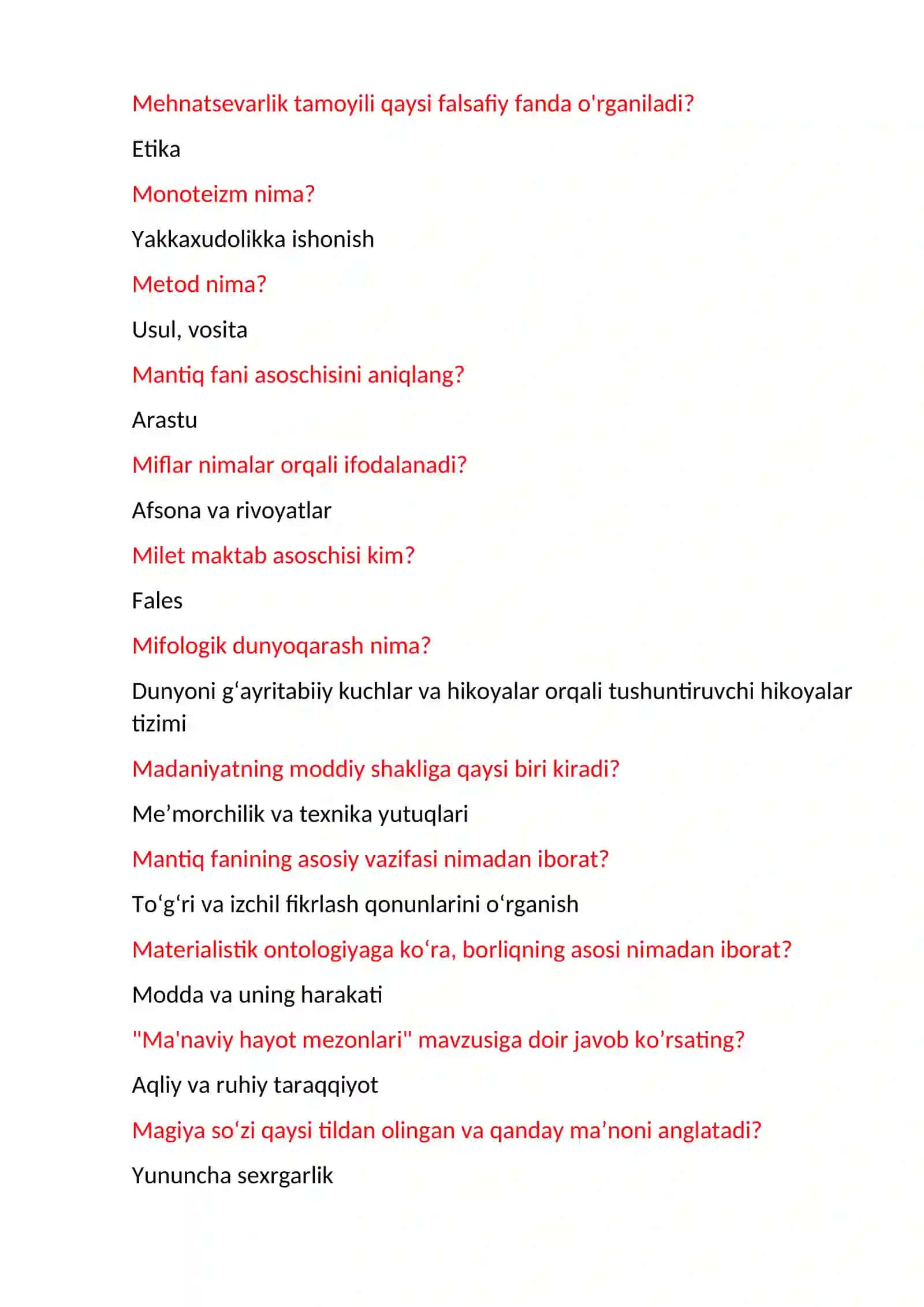 Falsafa testlar 4