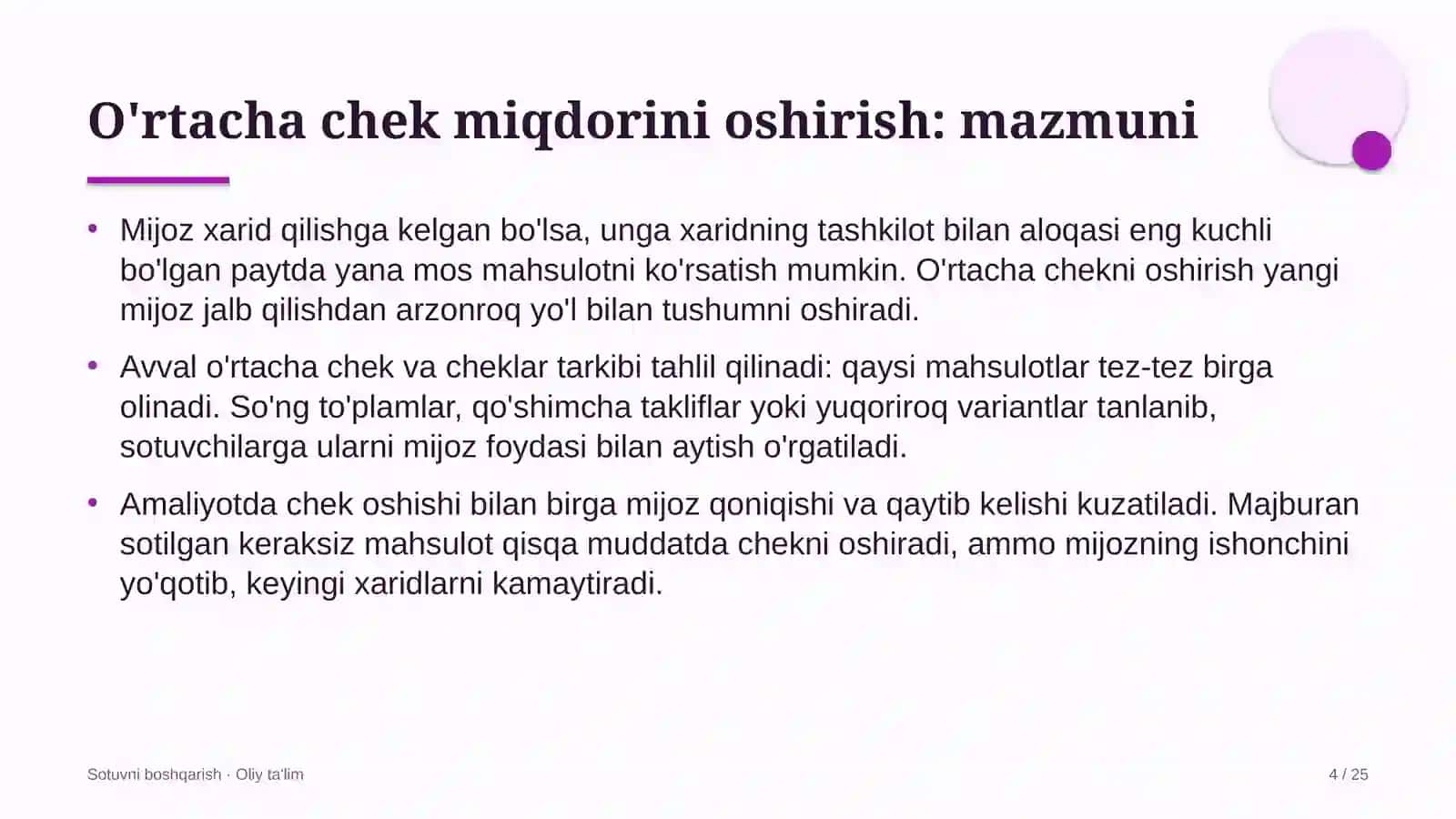 Hamshiralik ishida o'rtacha chek miqdorini oshirish 4