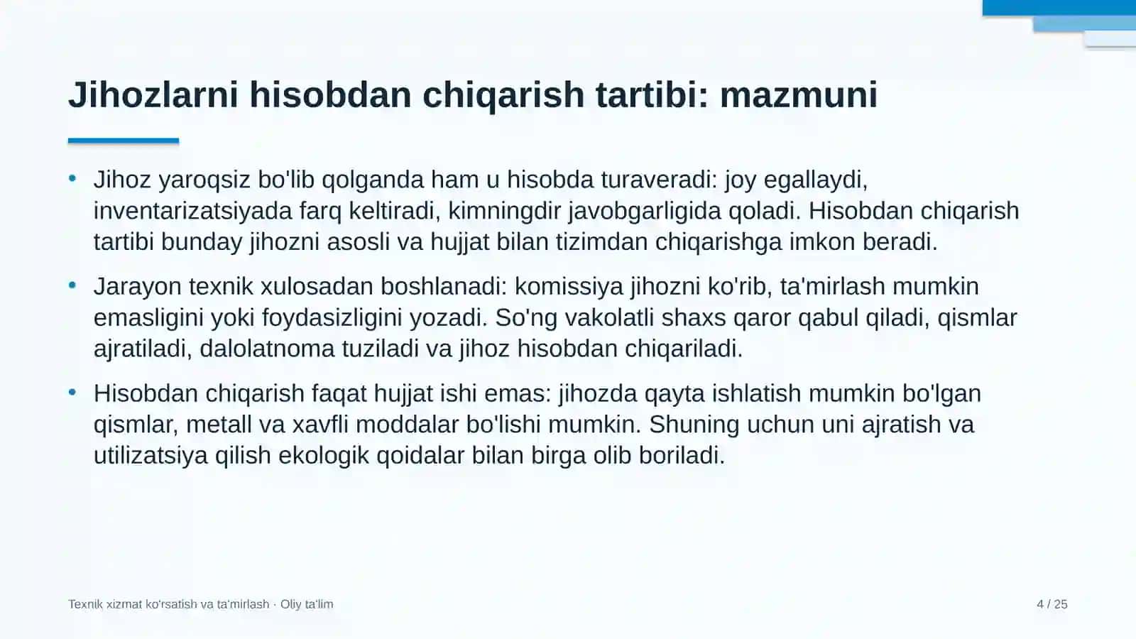 transportda jihozlarni hisobdan chiqarish tartibi 7315 4