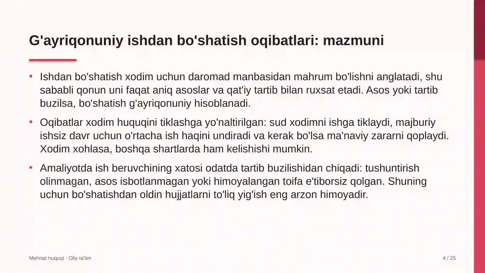agrokimyo xizmatida g'ayriqonuniy ishdan bo'shatishning huquqiy oqibatlari 3326 4