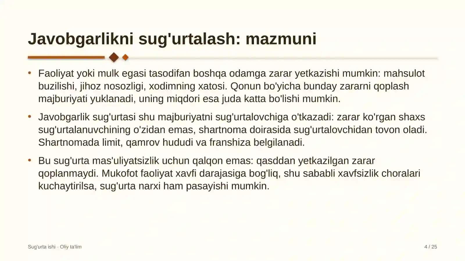 Javoblarlikni sug'urtalash: mohiyati 4
