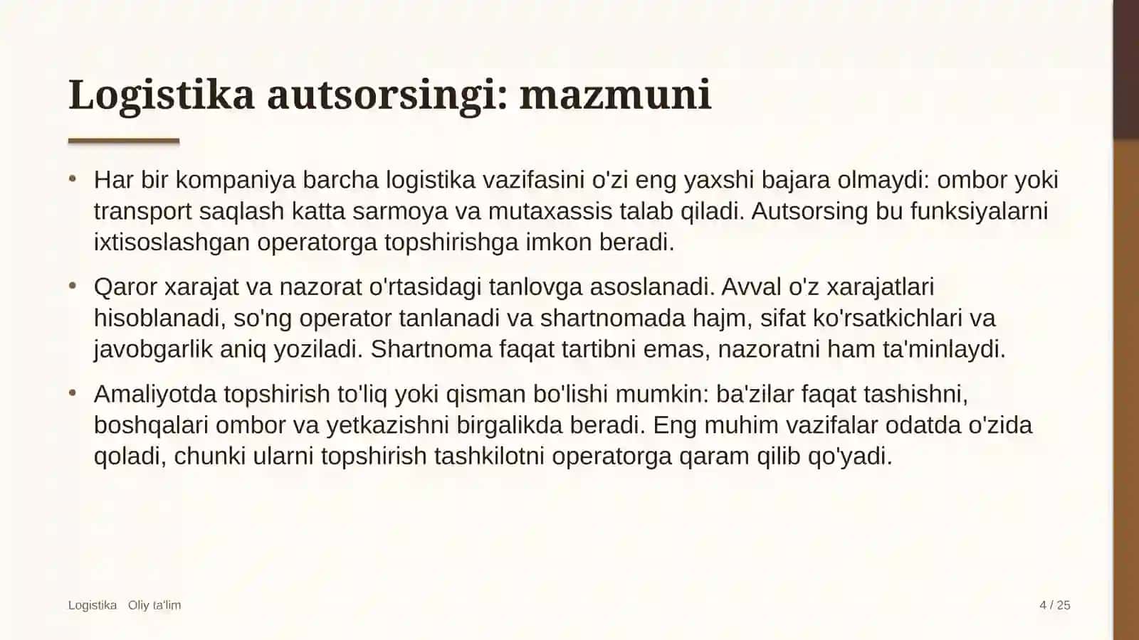 Magistral elektr tarmoqlarida logistika autsorsingi 4