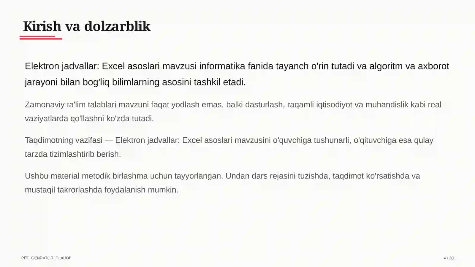 Elektron jadvallar: Excel asoslari (7-sinf) 4