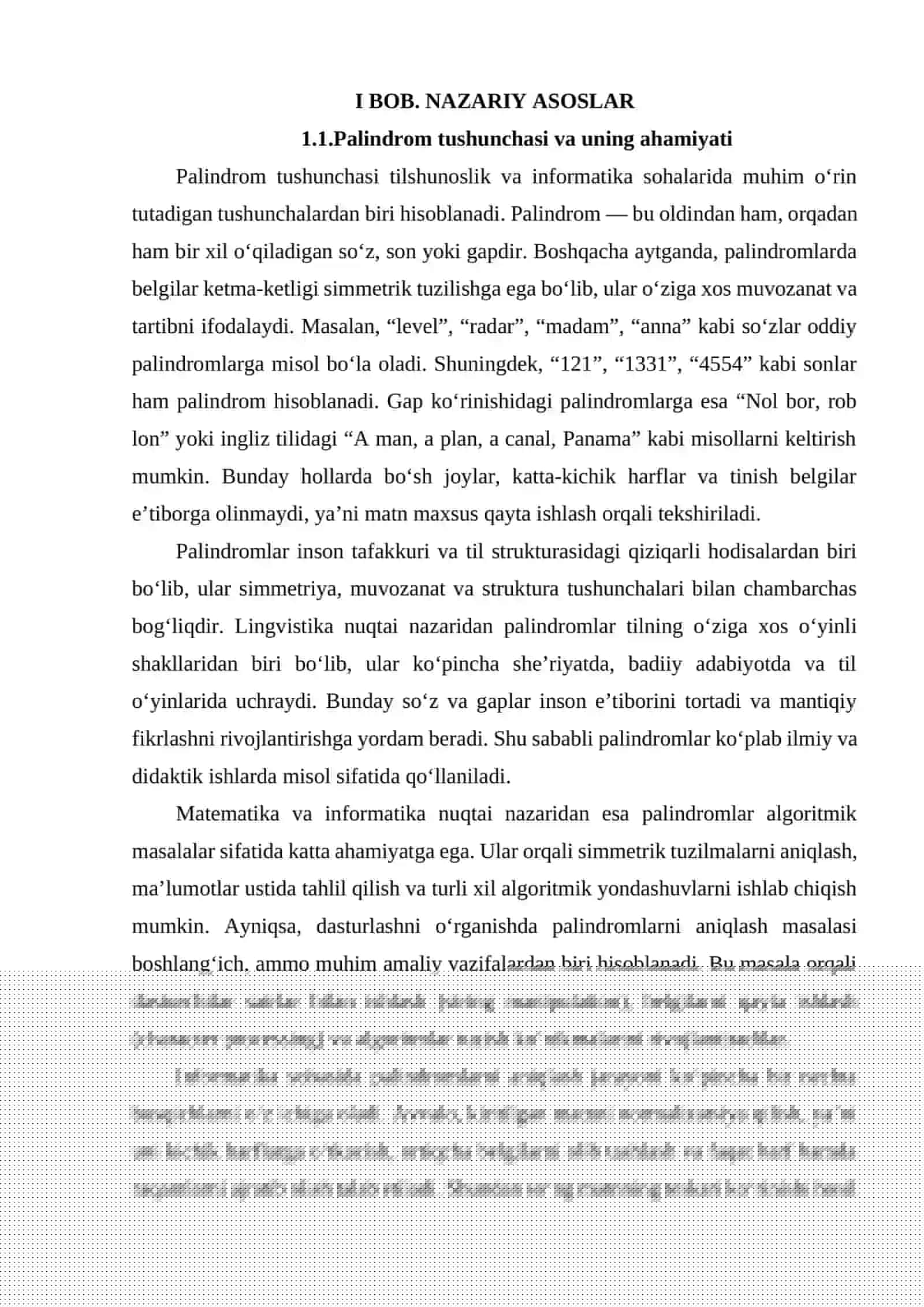 PALINDROM ANIQLASH DASTURINING AMALIY ISHLANMASI 4
