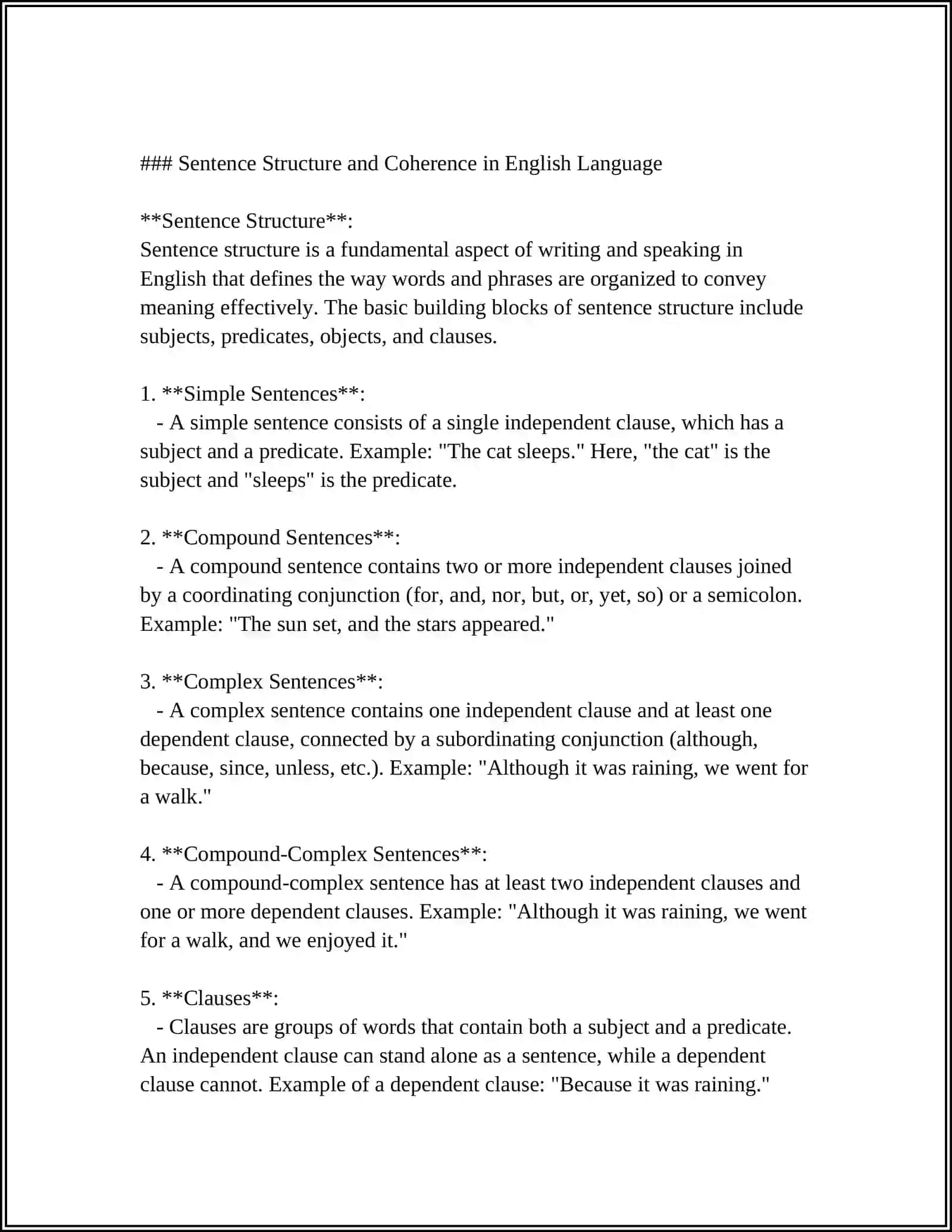 Sentence Structure and Coherence in English Language 4