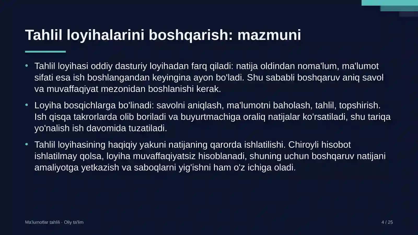 Developerlik kompaniyalarida ma'lumotlar tahlili loyihalarini boshqarish 4