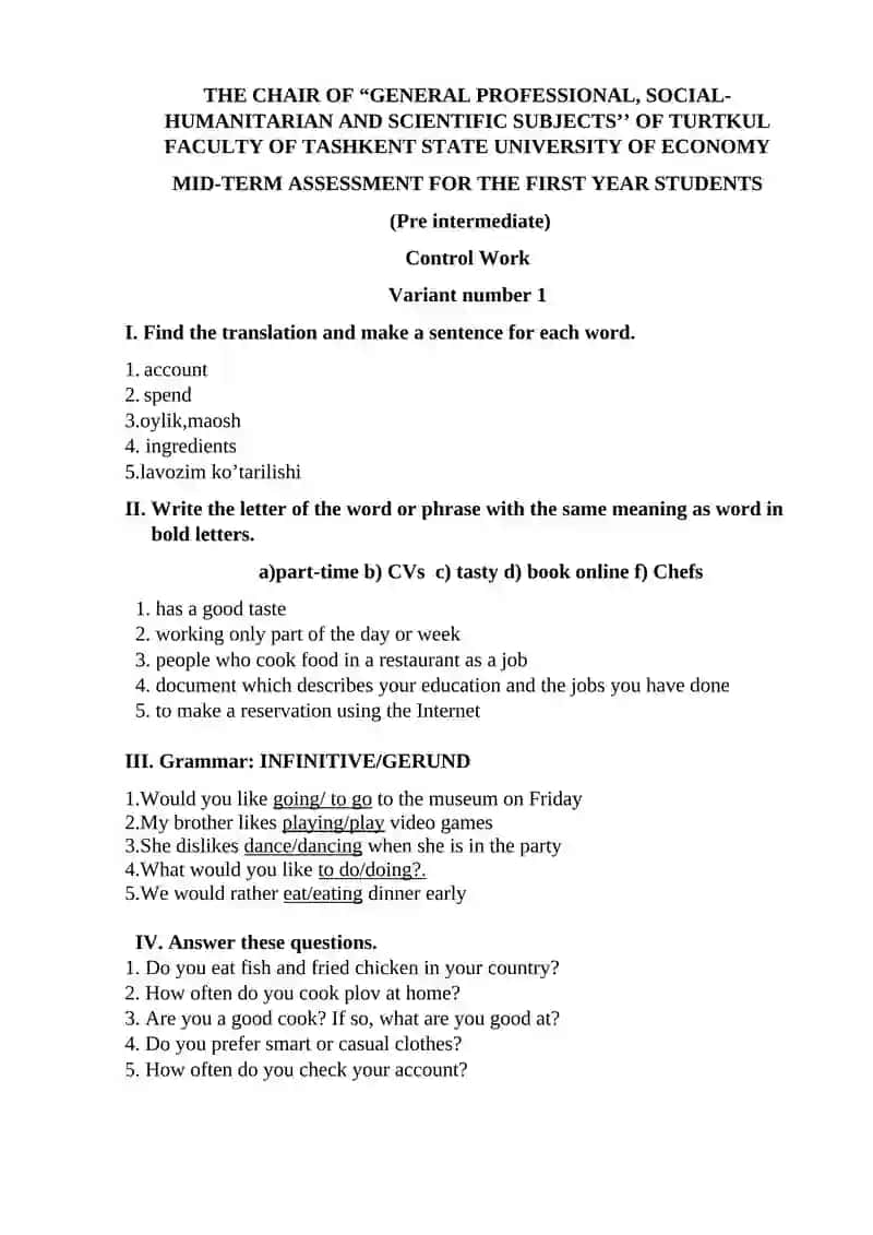 Mid-term assessment for the first year students 4