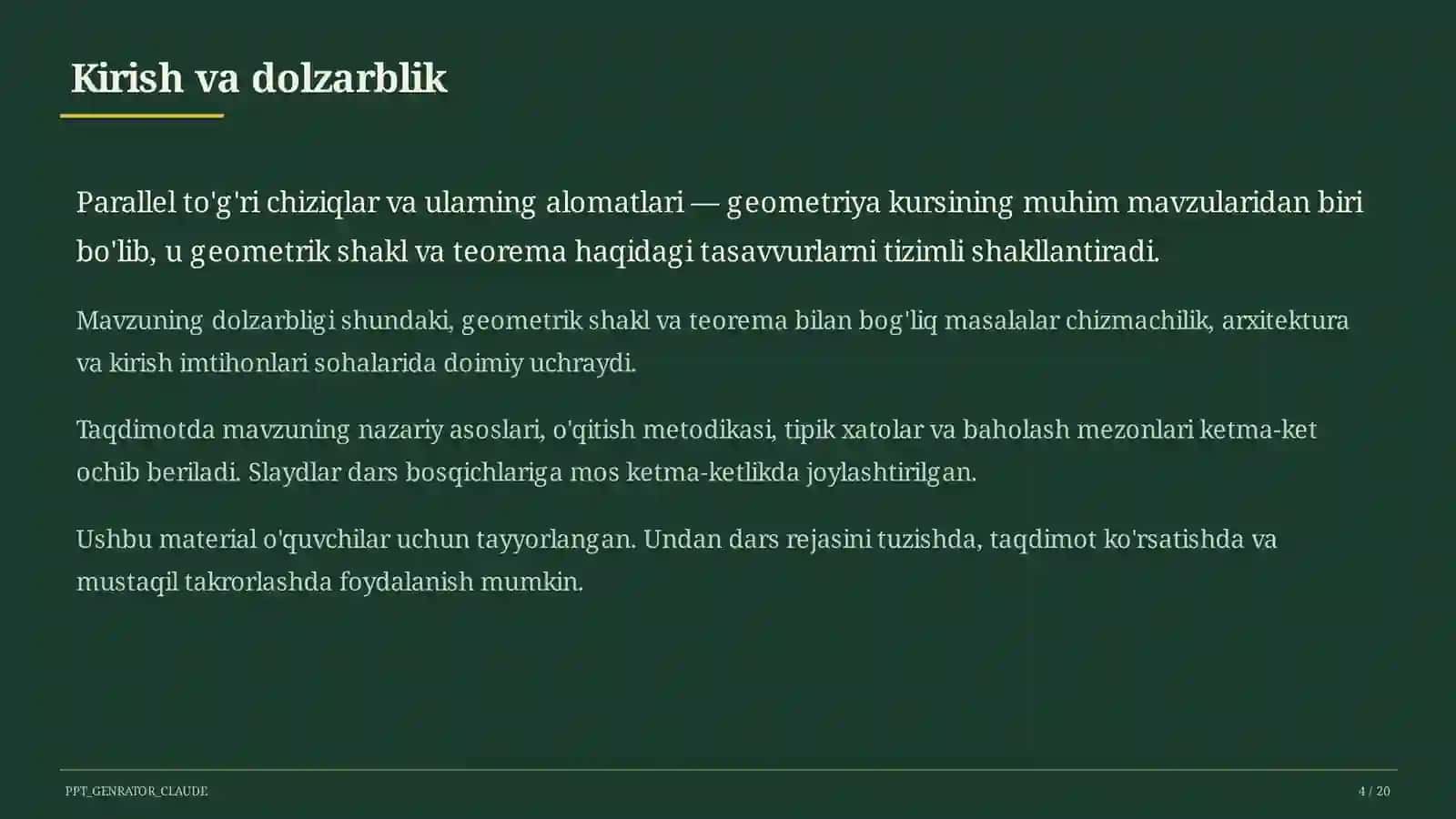 Parallel to'g'ri chiziqlar va ularning alomatlari (7-sinf) 4
