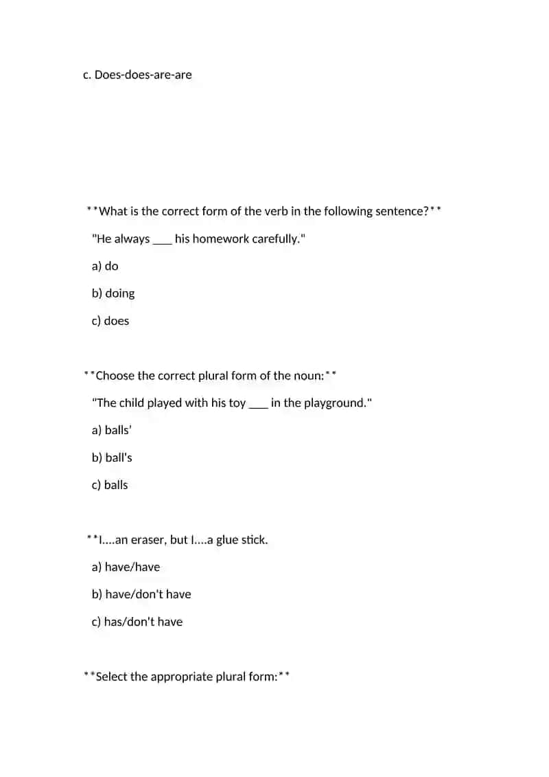 Correct Form of Verbs and Plurals 4