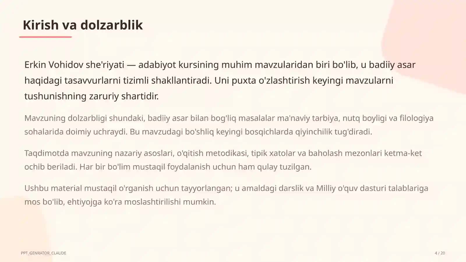Erkin Vohidov she'riyati (8-sinf) 4