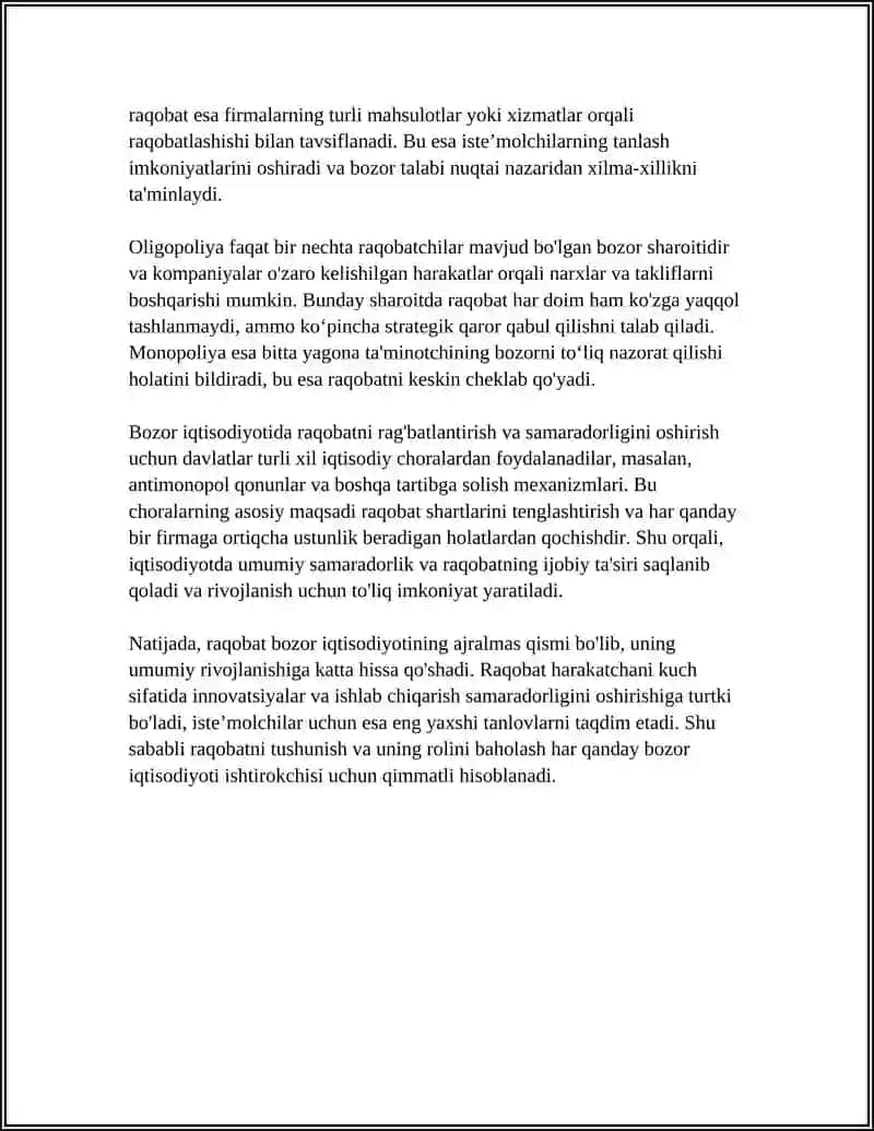 Raqobat tushunchasi va bozor iqtisodiyotidagi roli 4