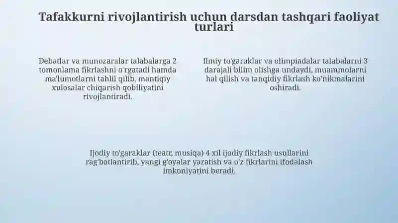 Sinfdan tashqari ishlar orqali oʻquvchilarning fikirlashlarini rivojlantirish 4
