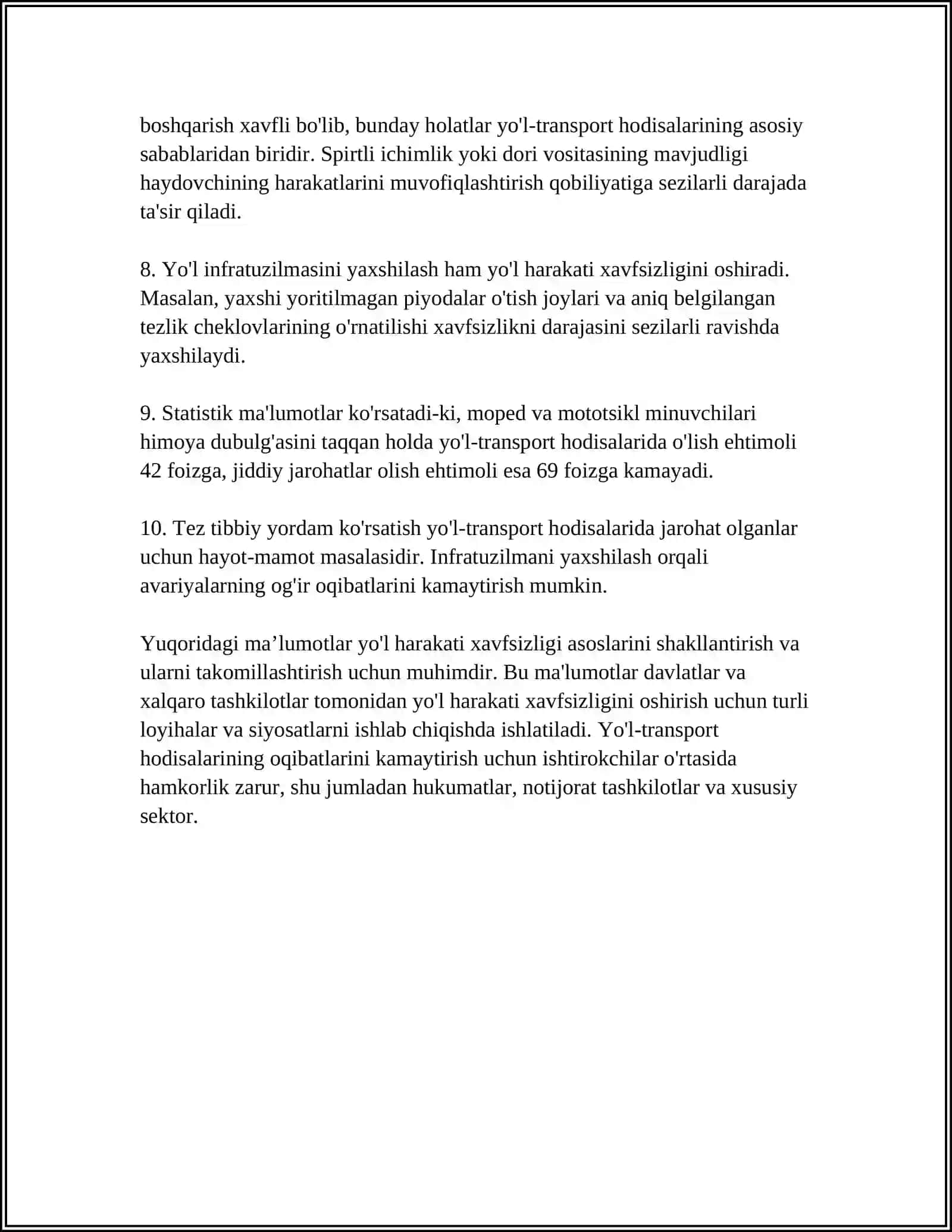 AXOLINI YOLLARDAGI XAVFSIZLIK QOIDALARIGA O'RGATISH 4
