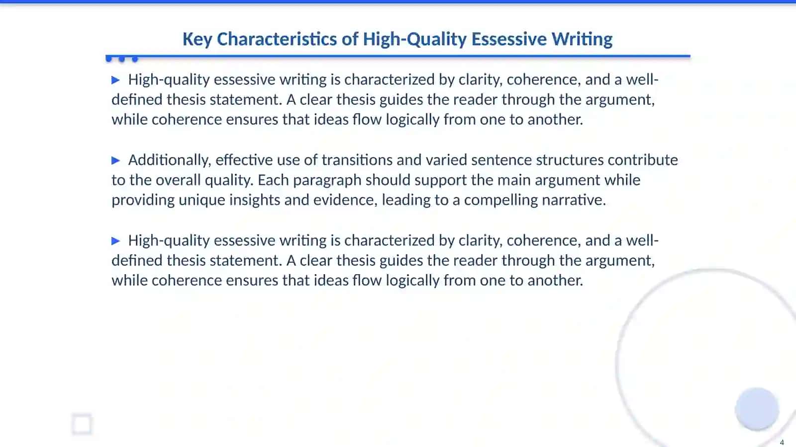 Methods and criteria for essessive writing 4