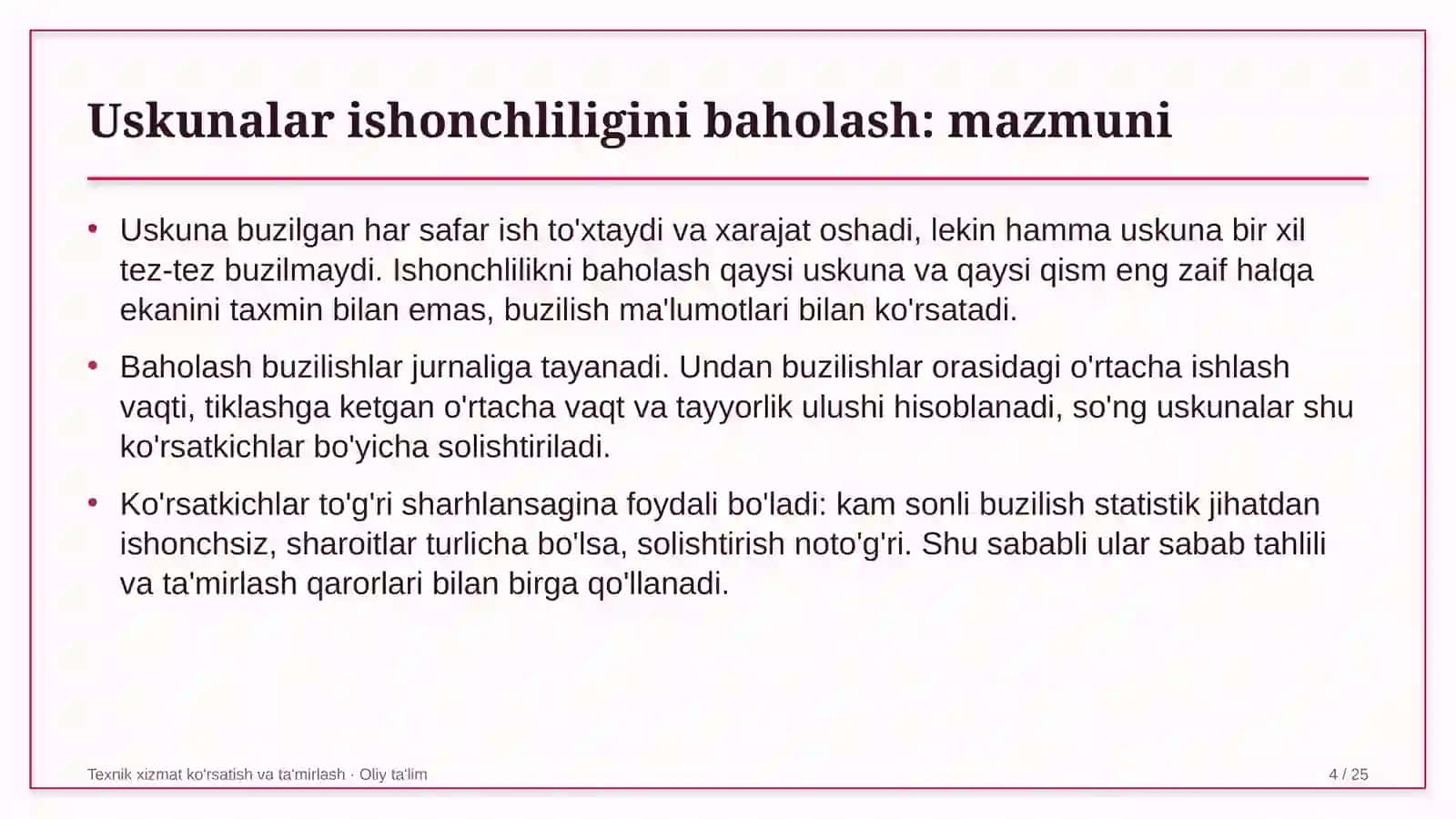 Choyxonalarda uskunalarning ishonchliligini baholash 4