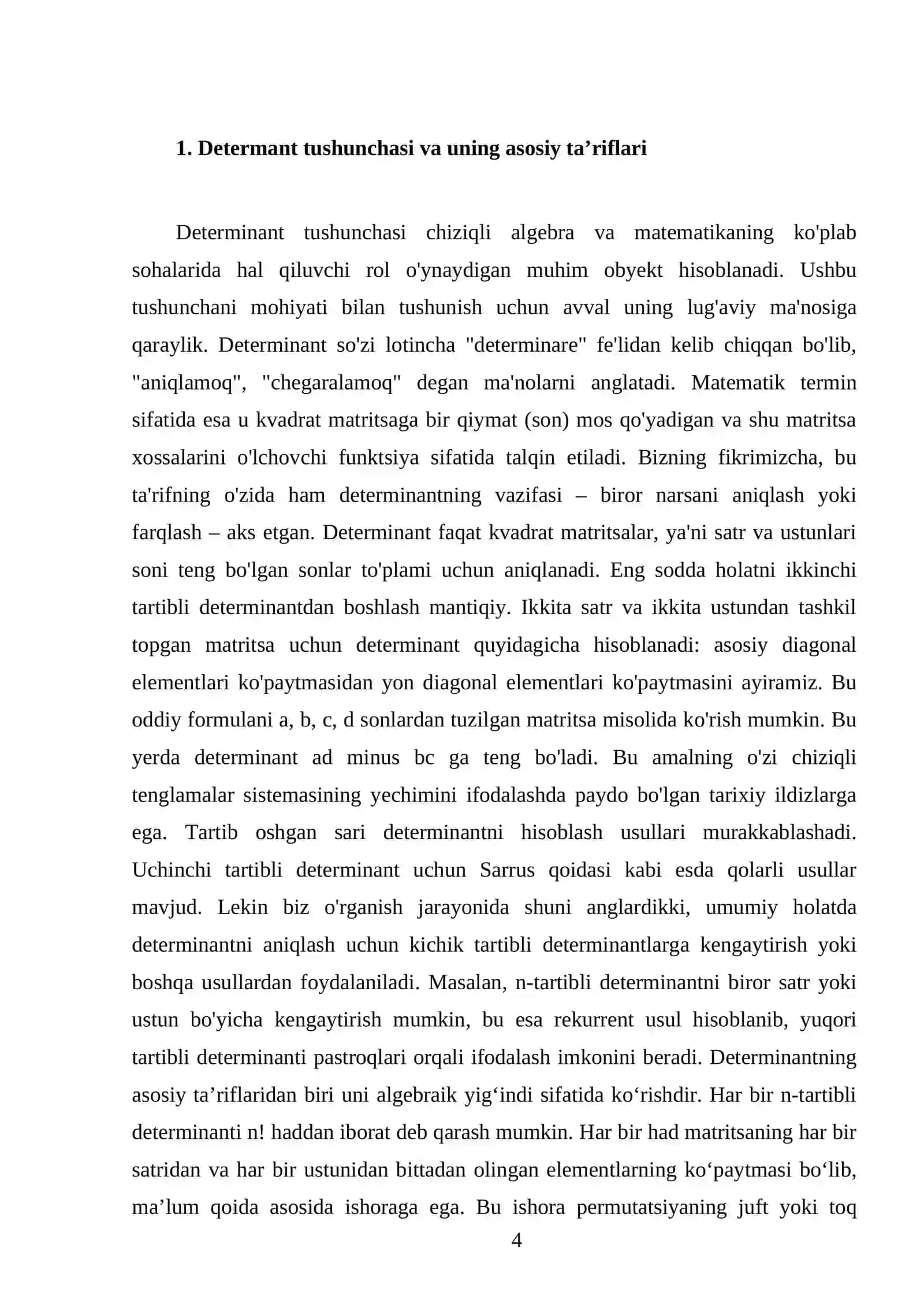 Determinantlar va ularning xossalari 4