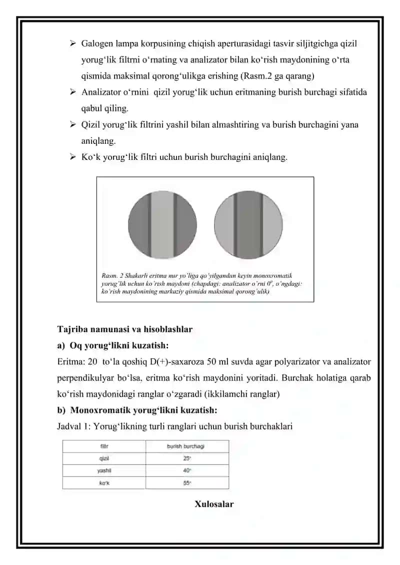 Qutblanish tеkisligining burilishini o‘rganish 4