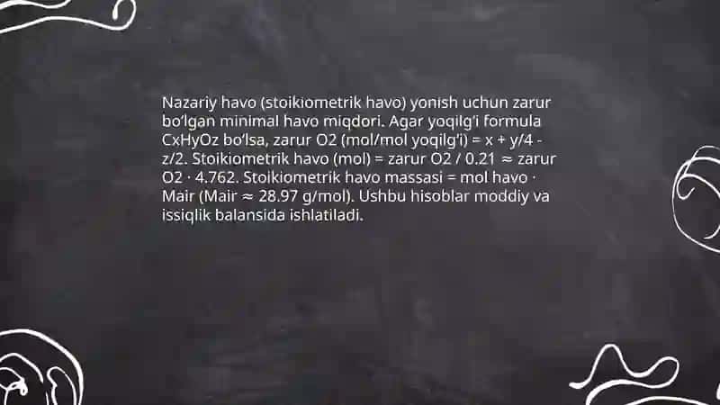 Yonish jarayonining moddiy va issiqlik balansi 4