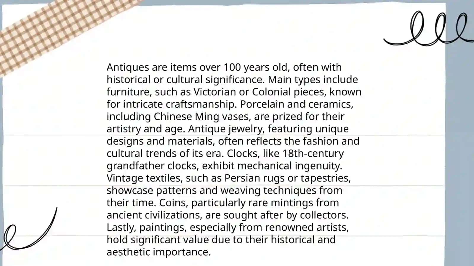 Plan: History of Antiques, Types of Antiques, Restoration Techniques 4
