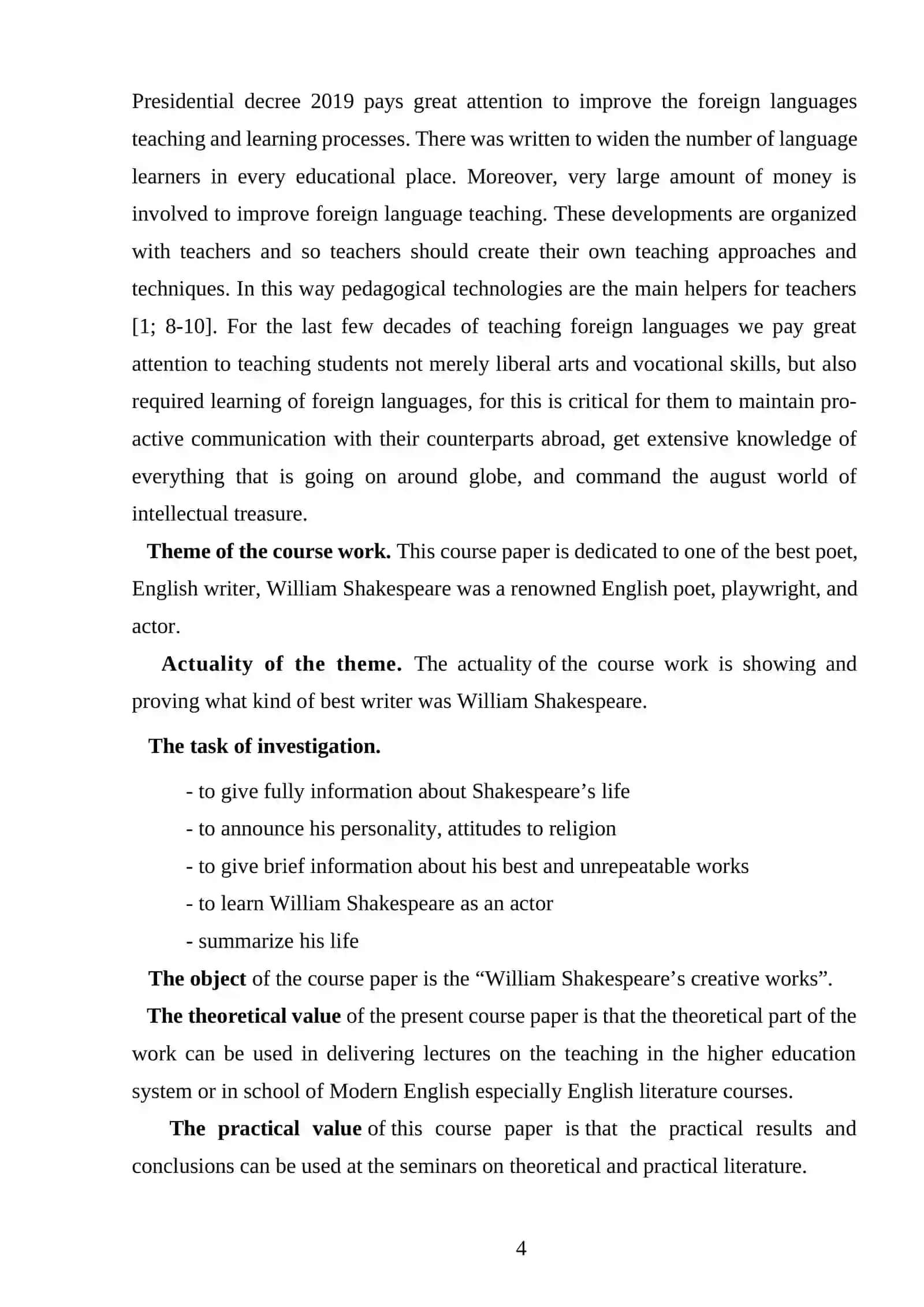 COURSE WORK: WILLIAM SHAKESPEARE’S CREATIVE WORKS 4