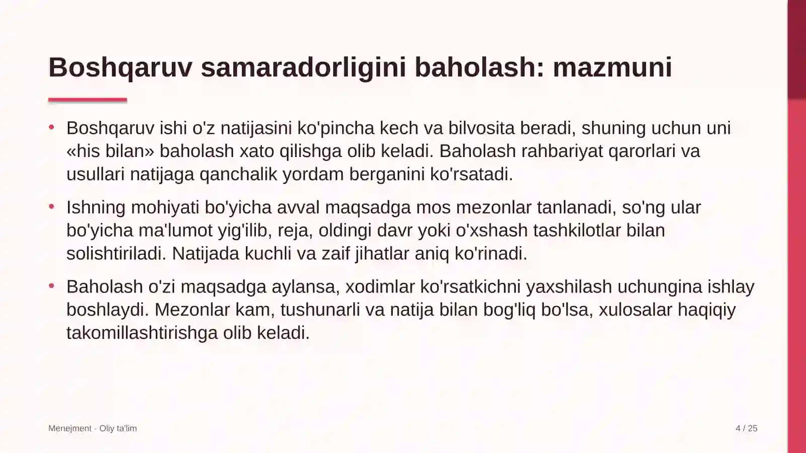 Ko'ngilochar markazlarda boshqaruv samaradorligini baholash 4