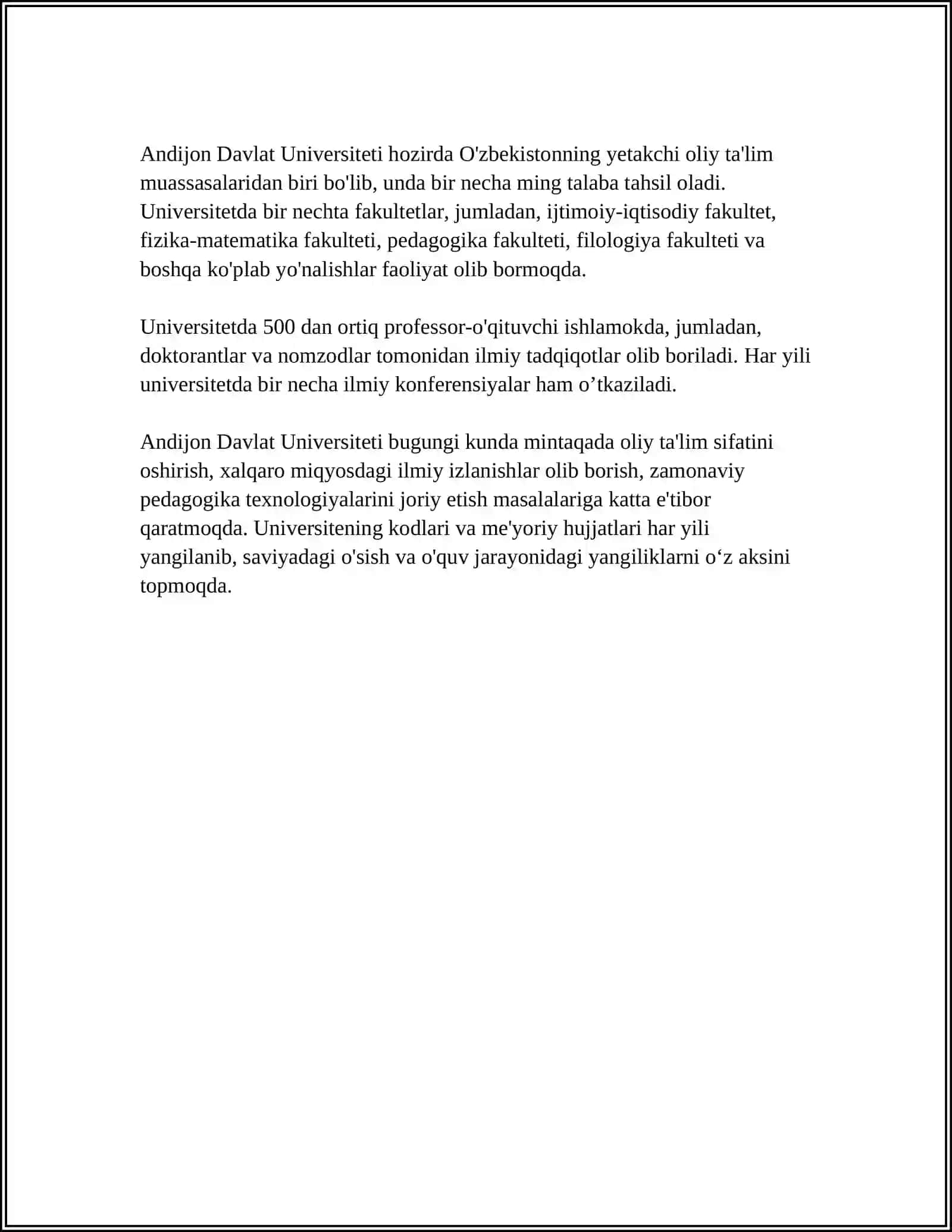 ANDIJON DAVLAT UNVERSITETI MUSTAQIL ISH 4
