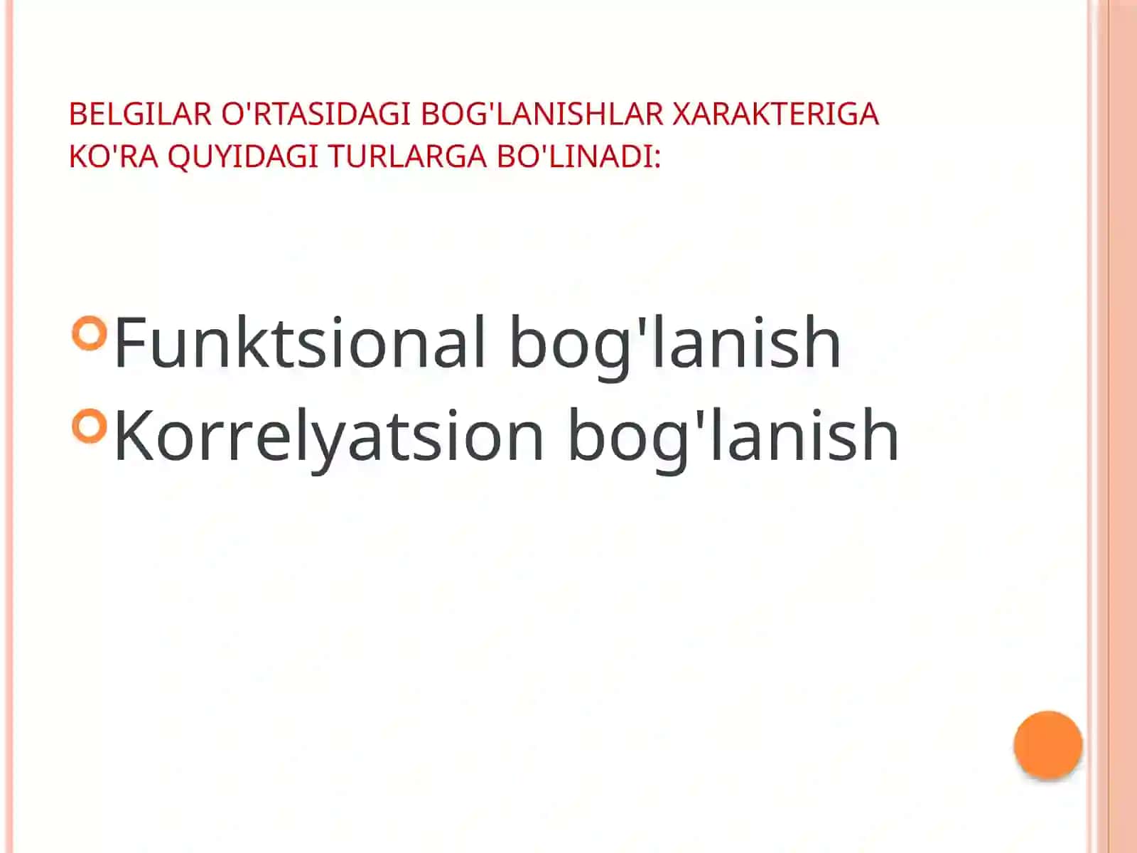 O’zaro bog’lanishlarni statistikada o’rganish 4