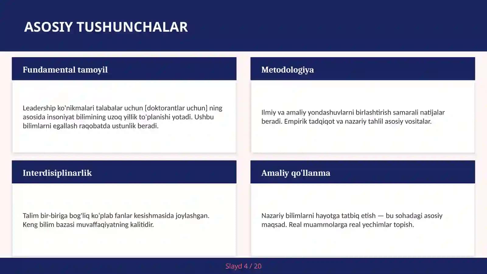 Leadership ko'nikmalari talabalar uchun [doktorantlar uchun] 4
