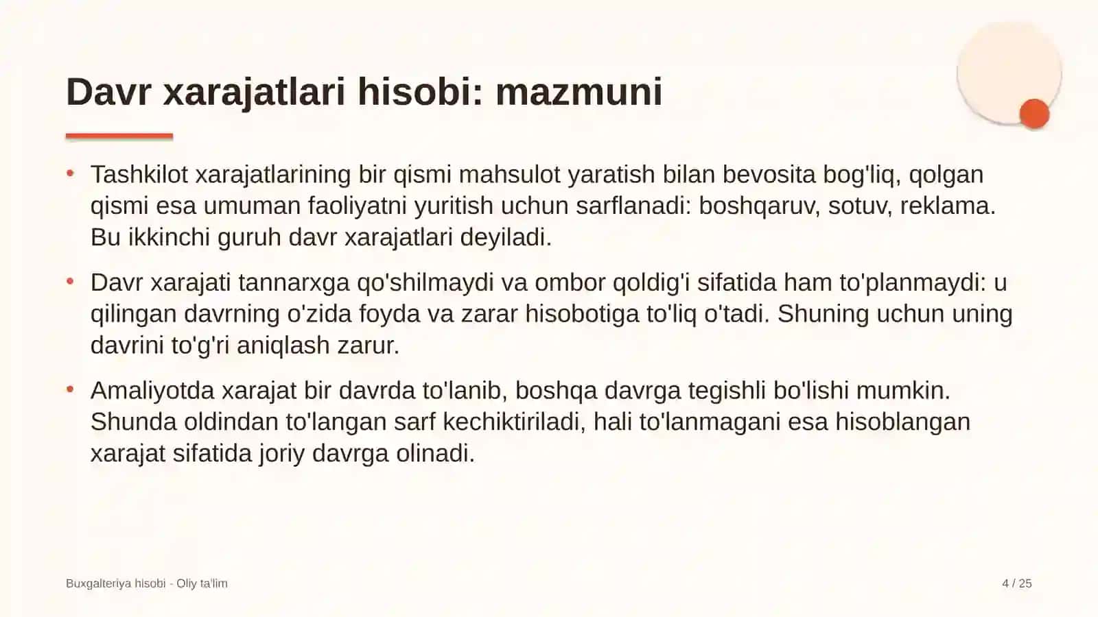 Echkichilikda davr xarajatlari hisobi 4